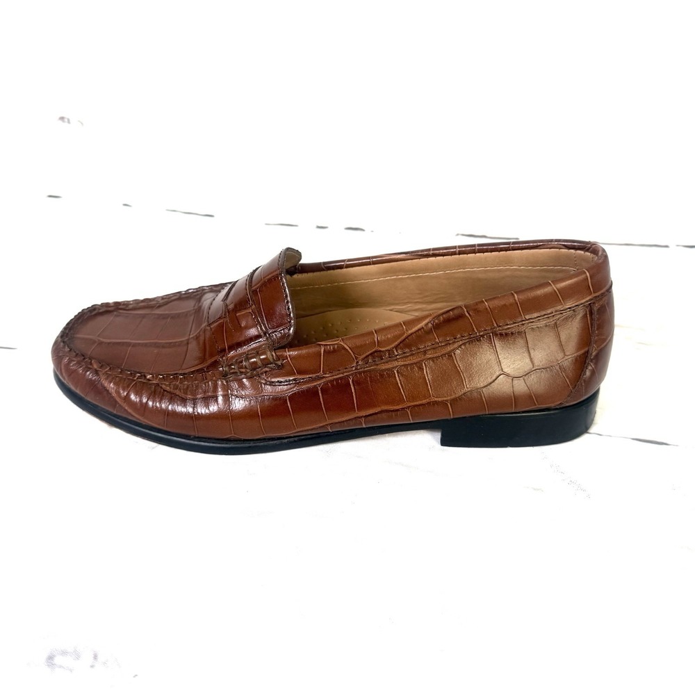 Bass Weejuns Shoes Women's 9M Brown Penny Loafers Slip On Leather Croc Print